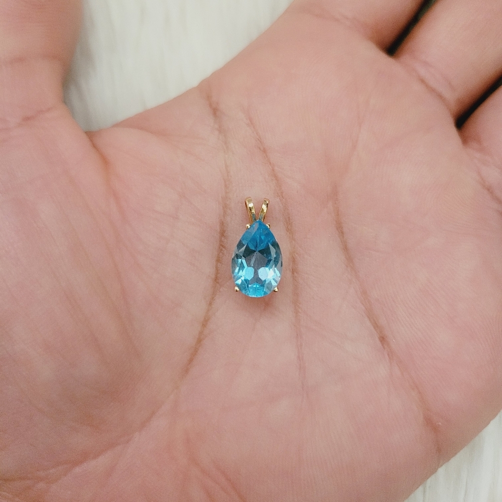 14k Gold Stamped Blue Teardrop Pendant
